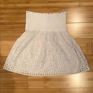 BCBG MaxAzria White Smocked Eyelet Strapless Top